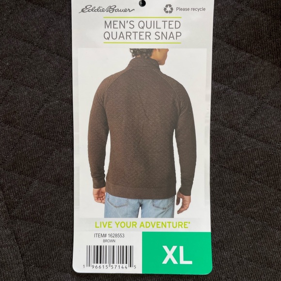 Eddie Bauer Men’s Brown XLarge ¼ Neck Snap Buttons Quilted Design Pullover - Picture 7 of 13